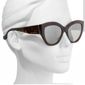 Balenciaga mirrored 56mm cat eye glasses and case